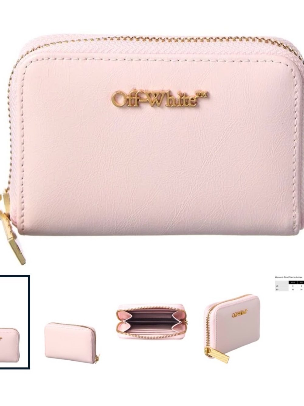 Off-White Pale Pink Zip-Around Card Wallet with Gold Logo